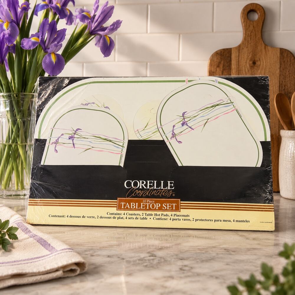 Vintage Corelle Coordinates Shadow Iris 10 Pc Tabletop Set Sealed USA
